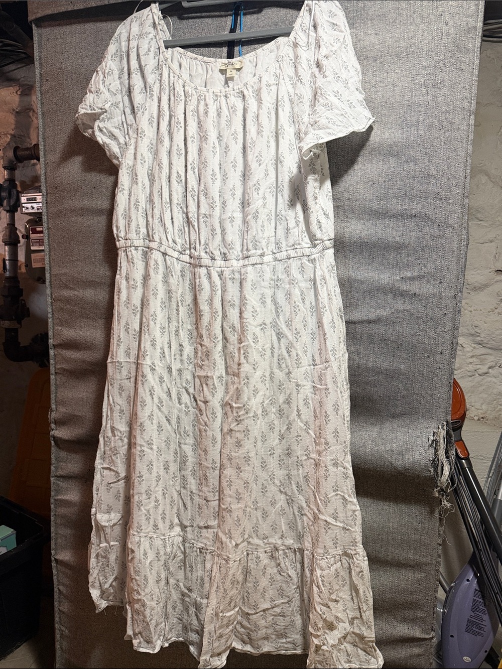 Style & Co. White Floral Maxi Dress with Subtle Gray Print